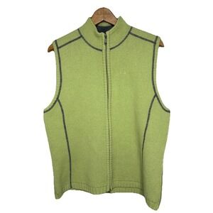 Eddie Bauer Lambs Wool Blend Green Vest Womens XL 2-way Zip Soft Thick Outdoors